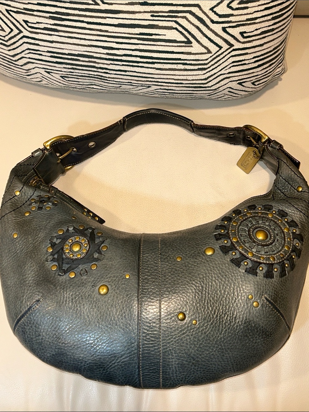 Coach RARE Mia Laced Studded Teal Leather Shoulder Hobo - Picture 9 of 17